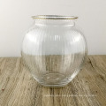 Ribbed Art Glass Vase Modern Gold Rim